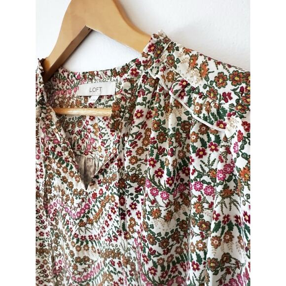 Loft Bell Smocked Sleeve Floral Spring Top Ruffles coquette free people whimsy S - Picture 4 of 8